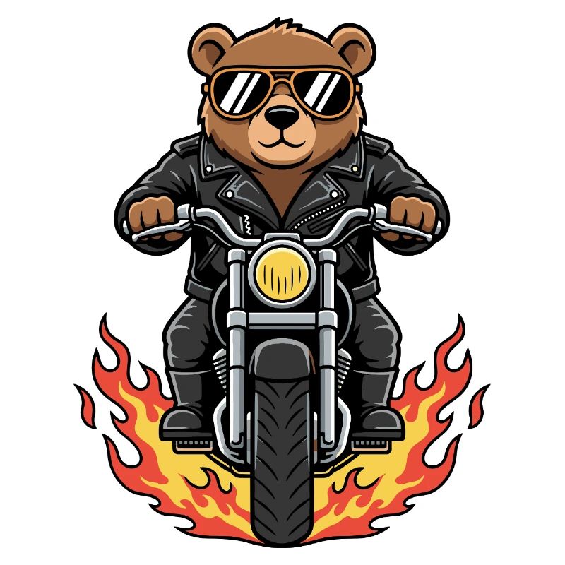 Cool Biker Bear Motorcycle Flames