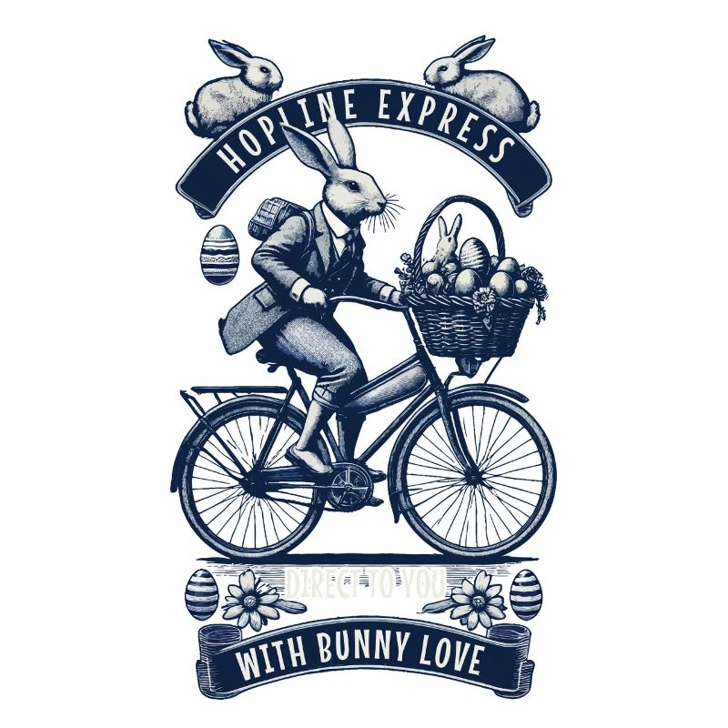 Easter Retro Bunny Bicycle Basket Eggs