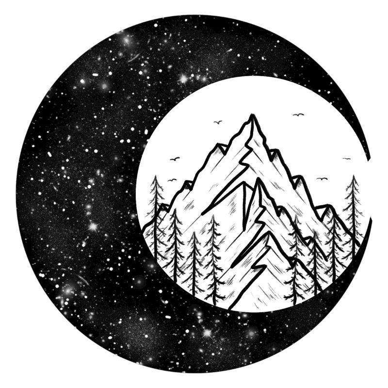 Ein Halbmond mit einem Berg Illustration