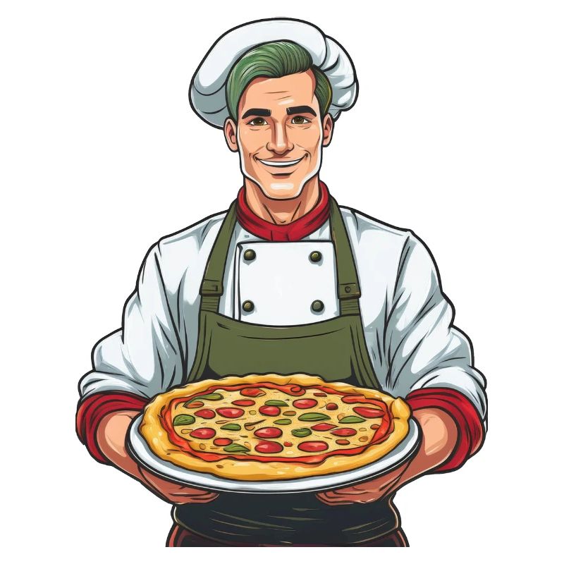 Pizza baker with a delicious pizza