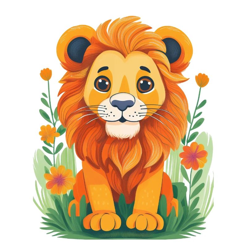 Lion mignon dans une prairie avec des fleurs