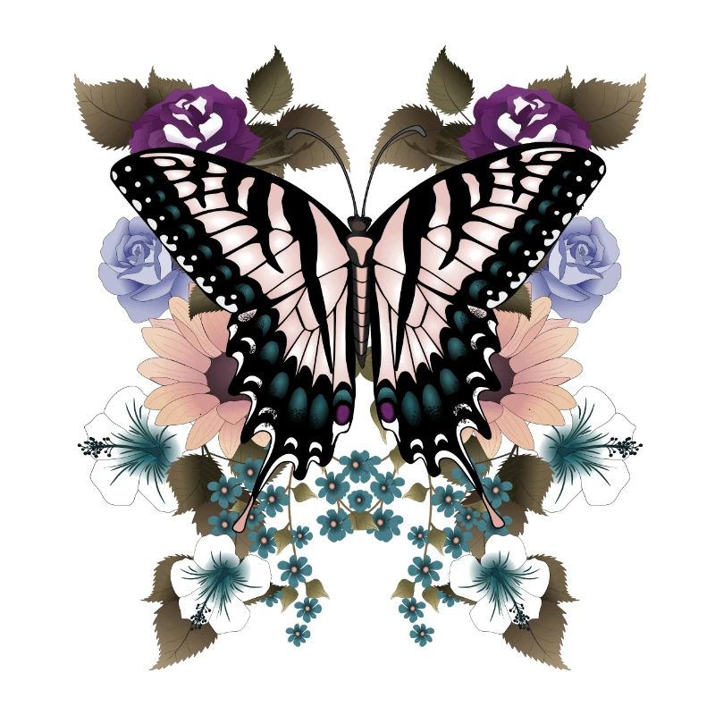 Queue d’aronde papillon avec des fleurs