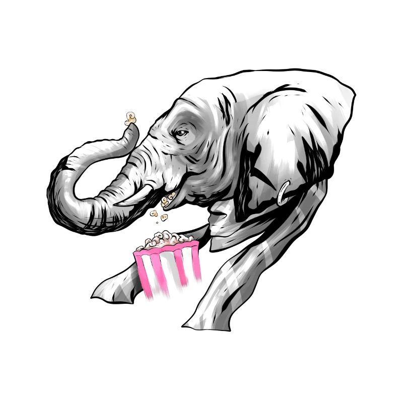 Grignoter éléphant avec écharpe et pop-corn