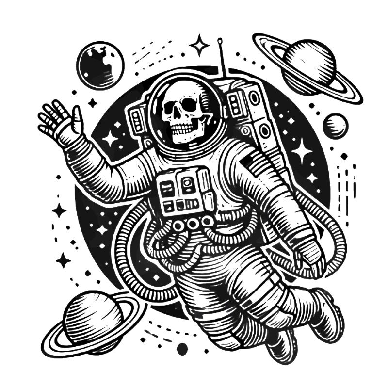 Astronaute squelette flottant dans l’espace