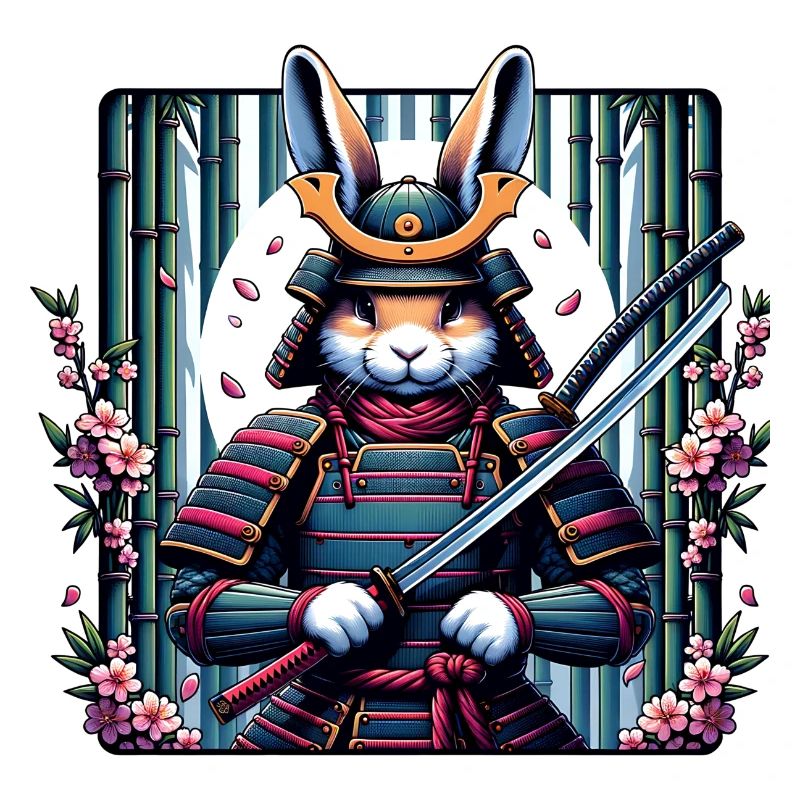 Samurai Warrior Bunny with Cherry Blossoms