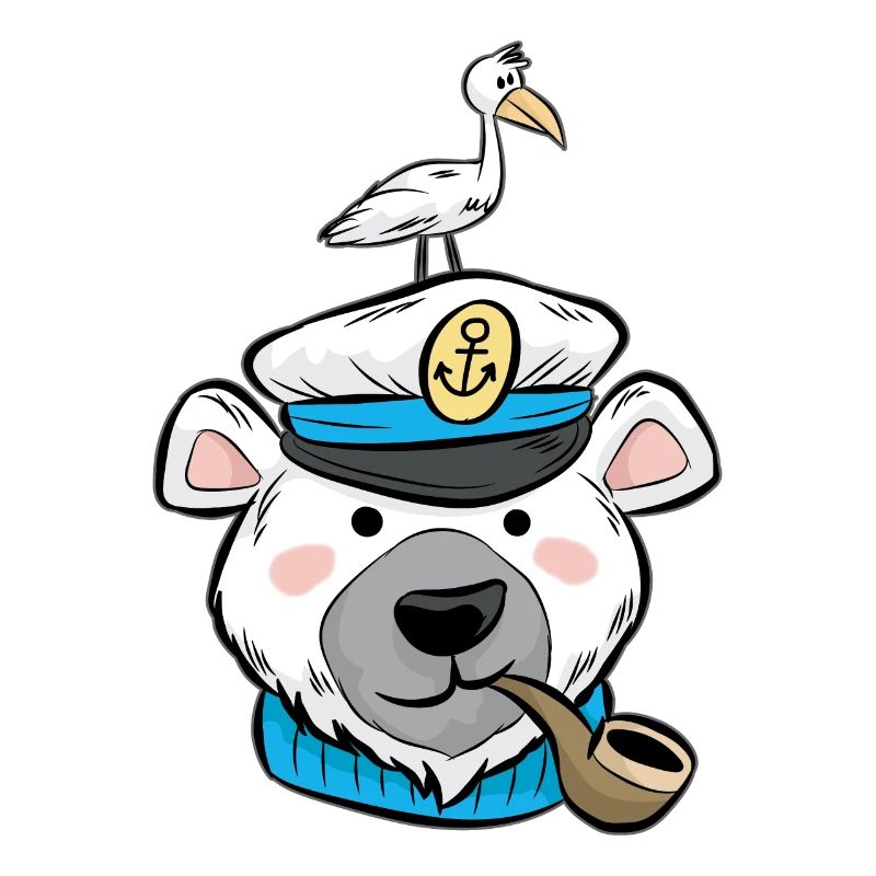 Polar Bear Polar Bear Pipe Seagull Captain Cartoon Comic