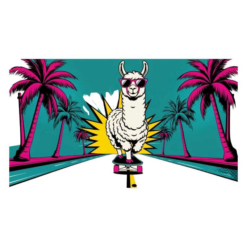 Lama auf Skateboard