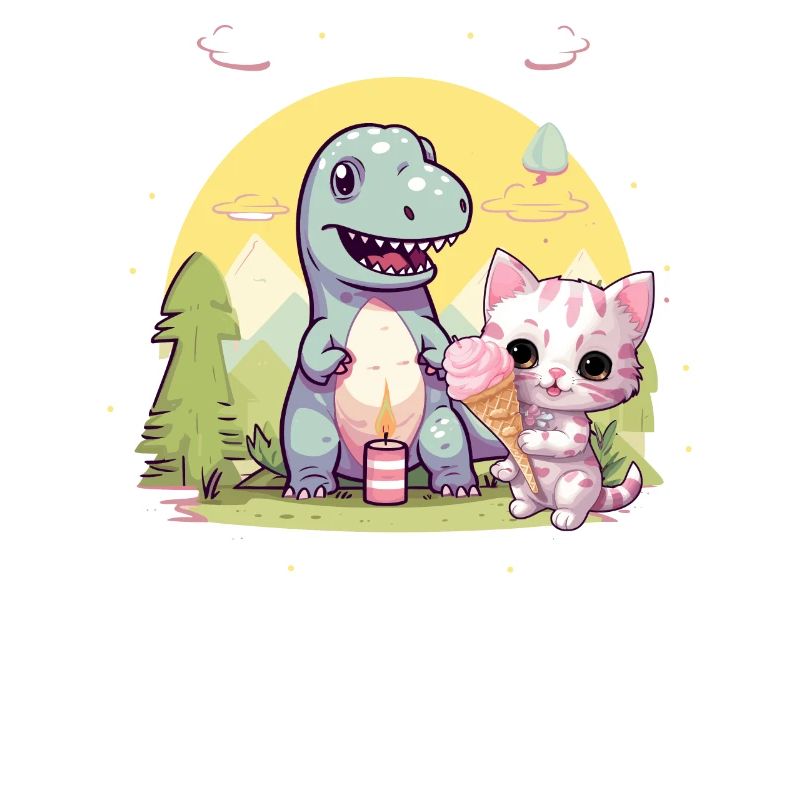 Katze Kätzchen-Mädchen Dinosaurier Eiscreme