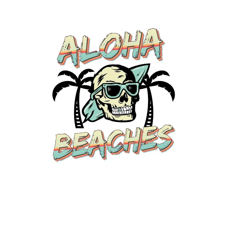 Surfing Aloha Beaches Skull Palm Trees