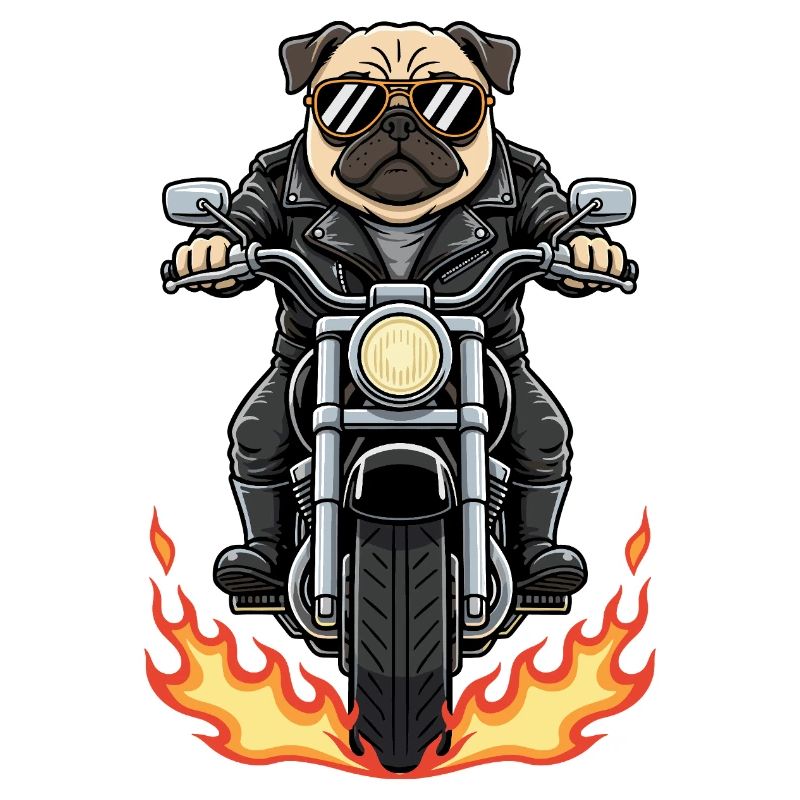 Cool Biker Pug Motorcycle Flames