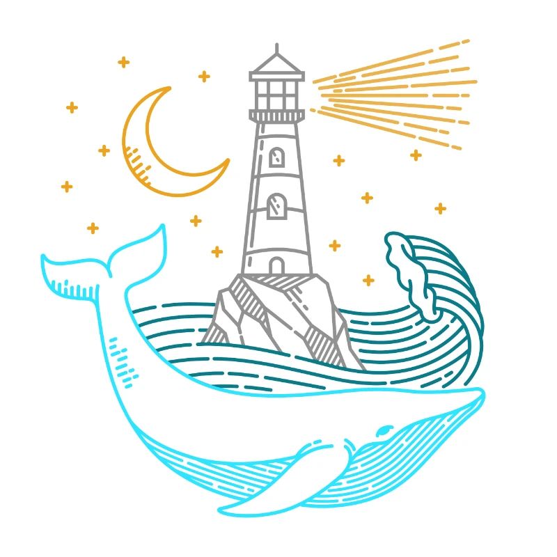 Baleine avec nuit de phare avec lune et clair de lune