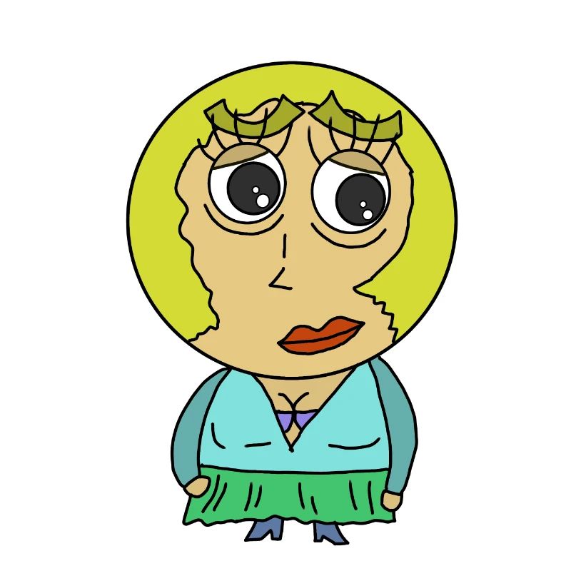 Rundkopf Frau Comicfigur blond Blondine Hübsch wtf