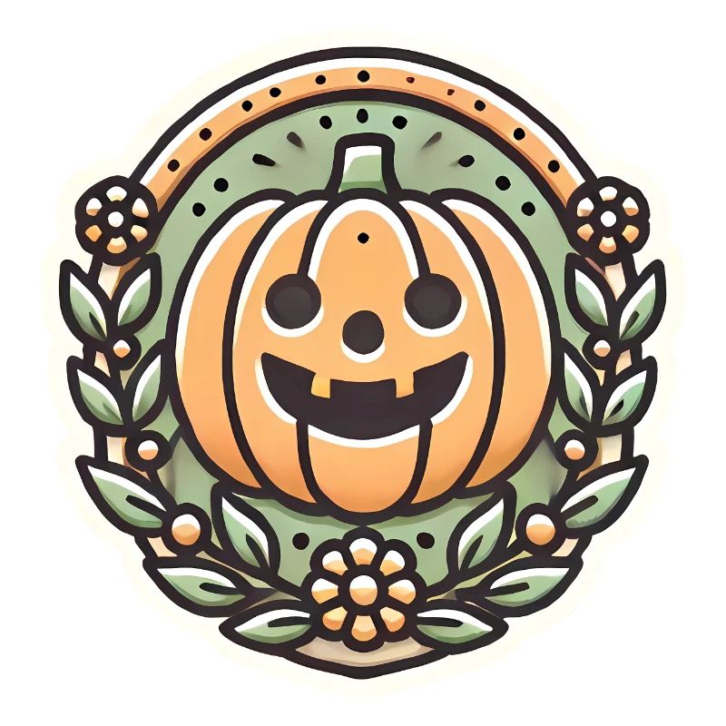 Vintage Halloween Pumpkin Wreath Badge
