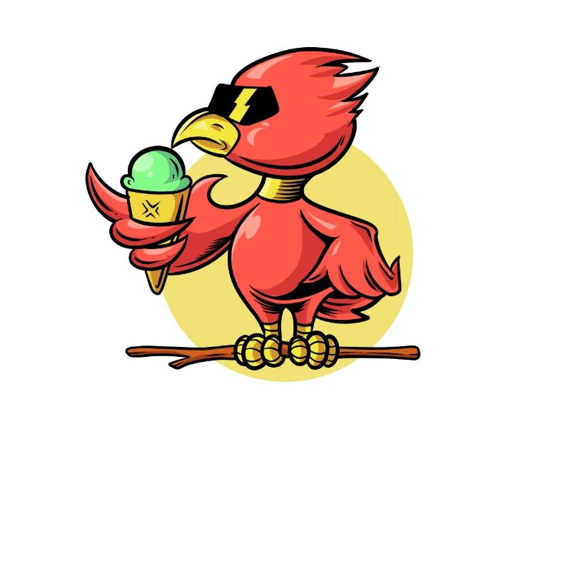 Cool bird eats ice cream cone