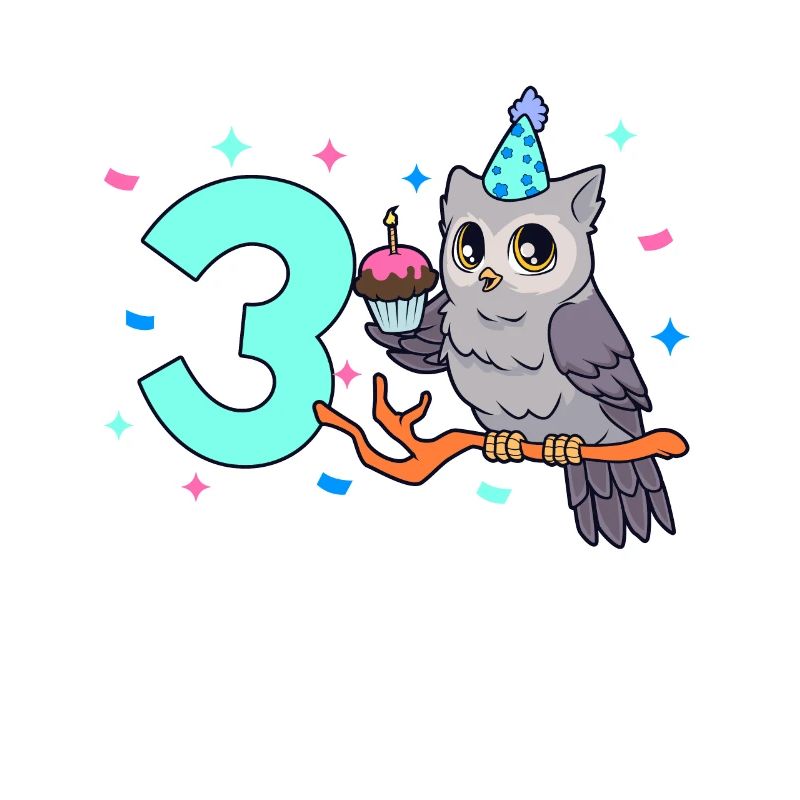 Mit Eule - Kinder Geburtstag 3 Jahre