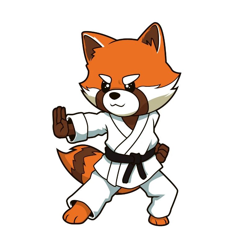 Comic red panda makes karate