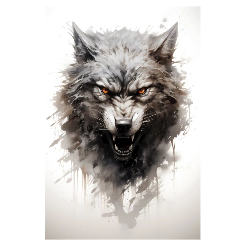 Un loup gris en colère avec des éléments graphiques