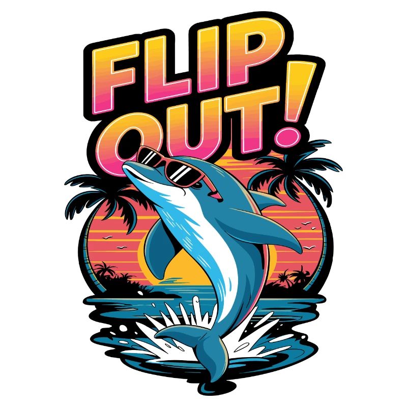 Rétro coucher de soleil dauphin Flip Out Design