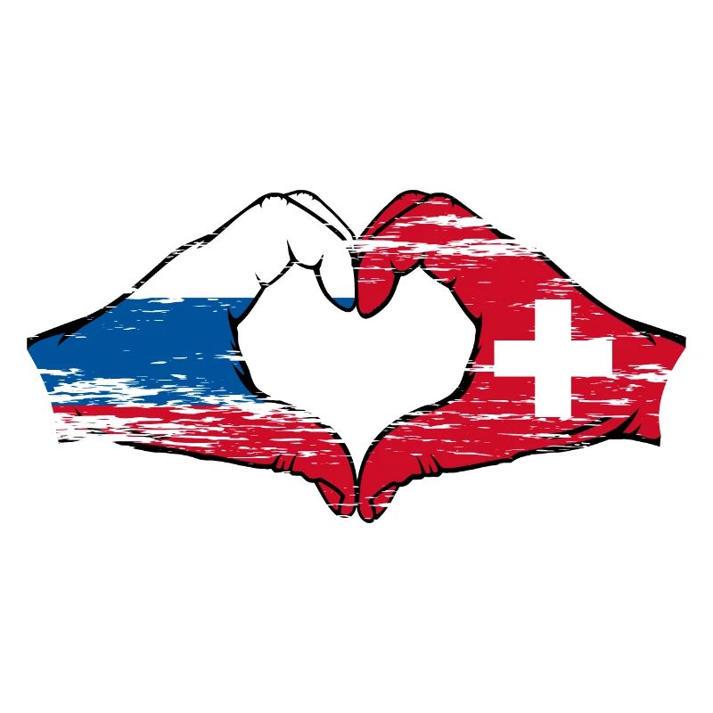 Russie Suisse Drapeau Mains Coeur Forme Utilisé