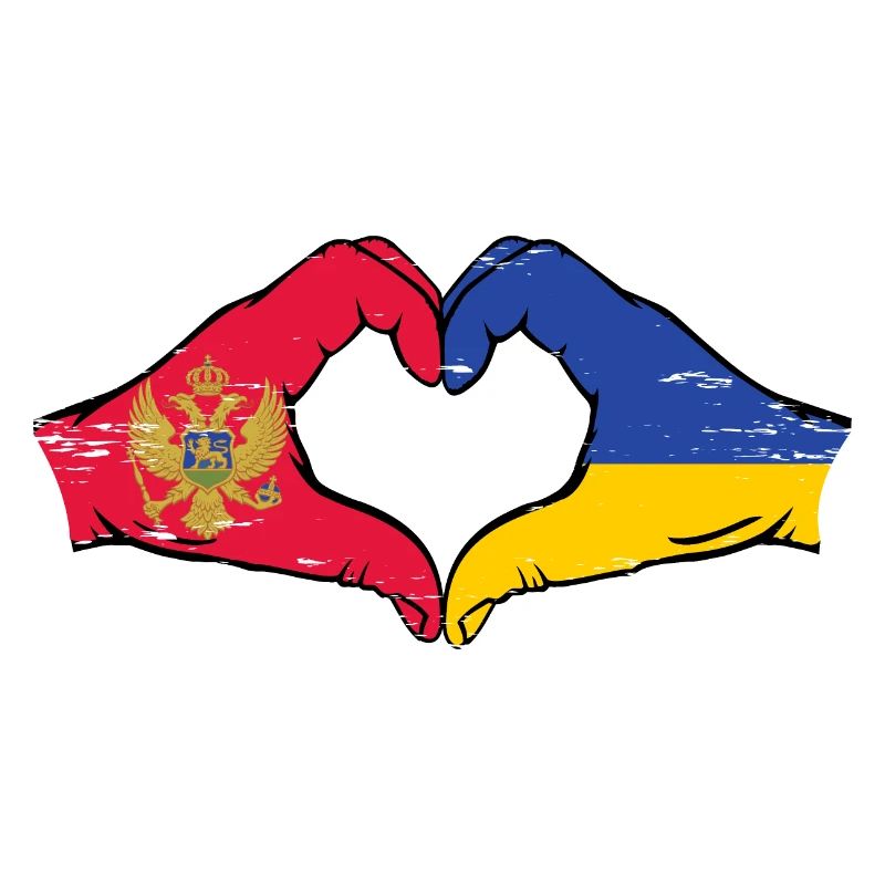 Monténégro Ukraine Drapeau Mains Coeur Forme Utilisé
