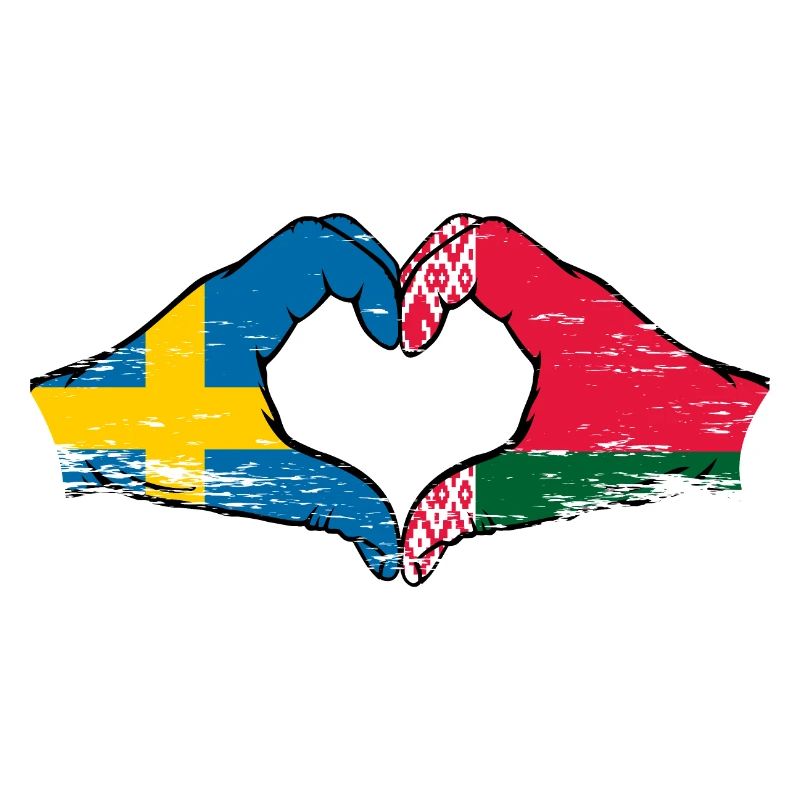 Suède Biélorussie Drapeau Mains Coeur Forme Utilisé