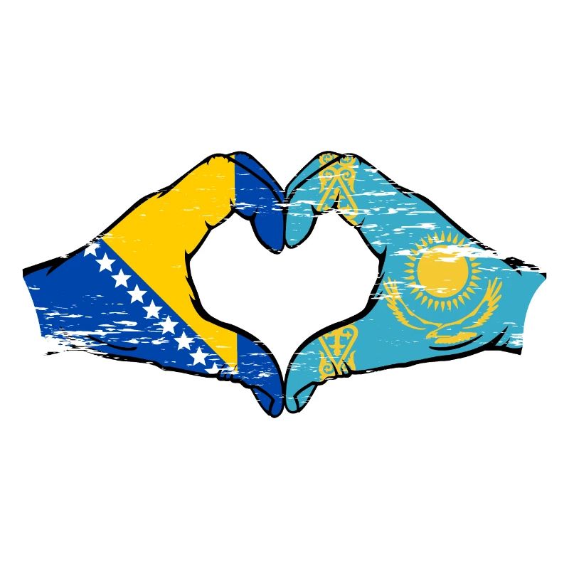 Bosnie Kazakhstan drapeau mains forme de coeur utilisé
