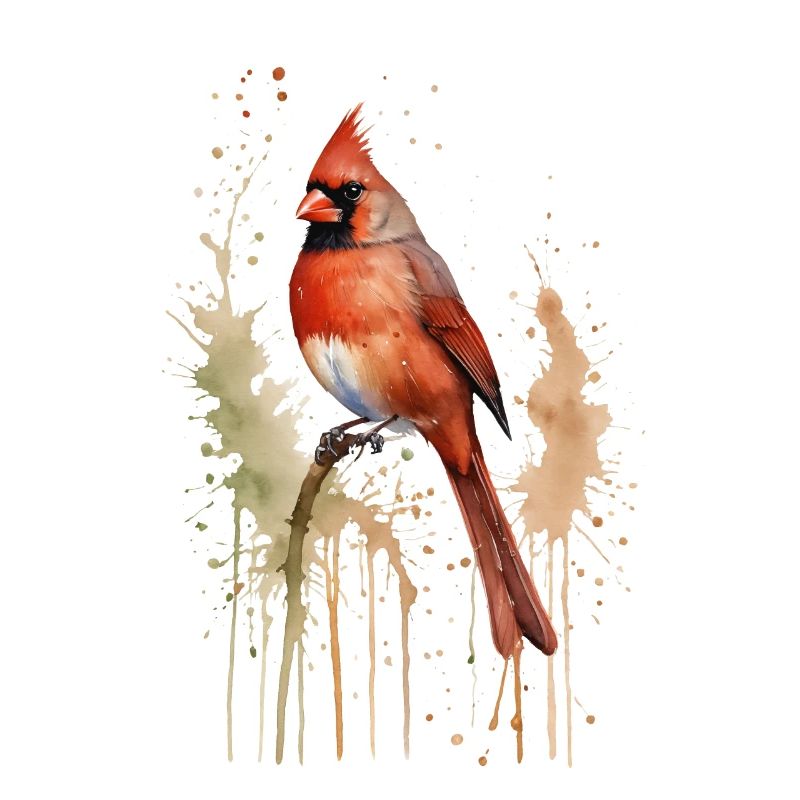 Nördlicher Kardinal Aquarell - Lebendiger Vogel