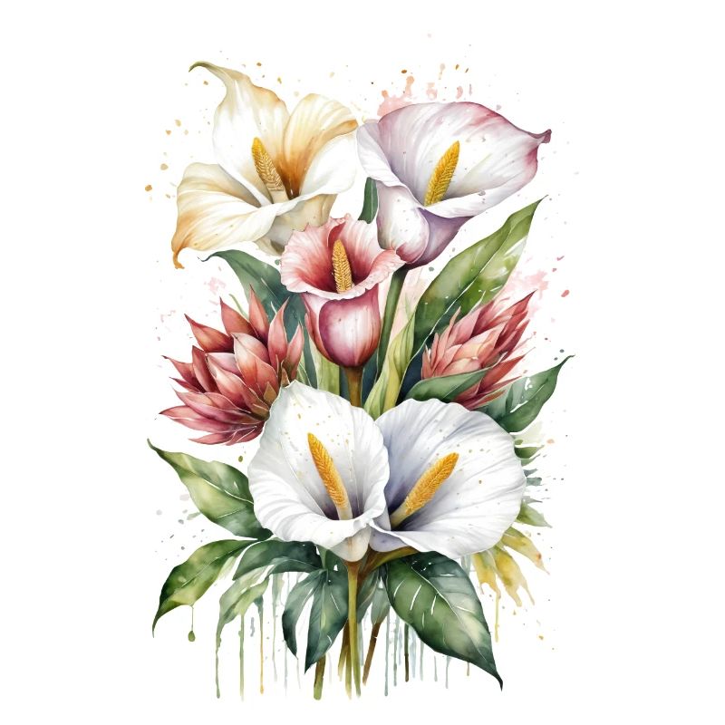 Lys Calla et fleurs de Protea à l’aquarelle
