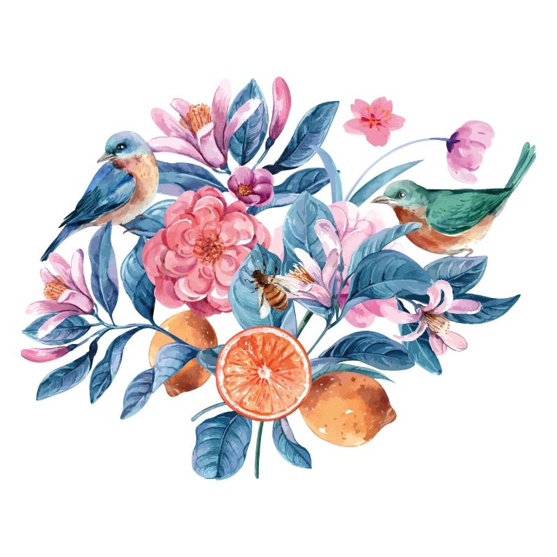 Oiseaux et fleurs colorées