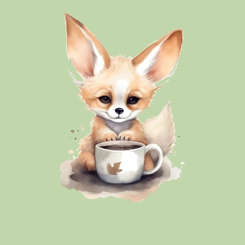 Fennec Fox avec style aquarelle café