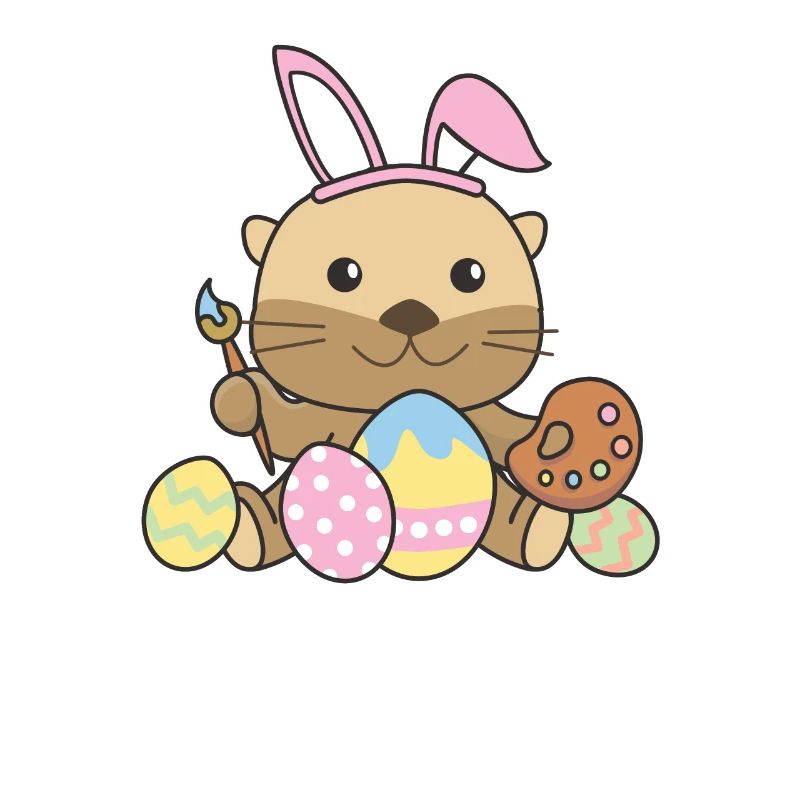 happy easter sweet otter Easter with Easter eggs