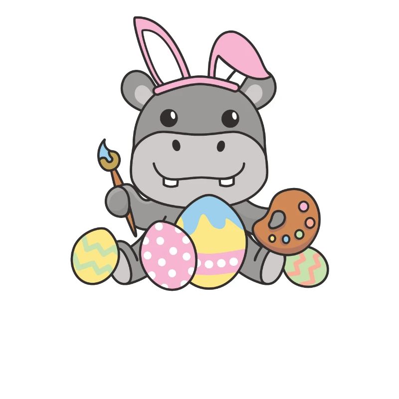 happy easter sweet hippo Easter with Easter eggs