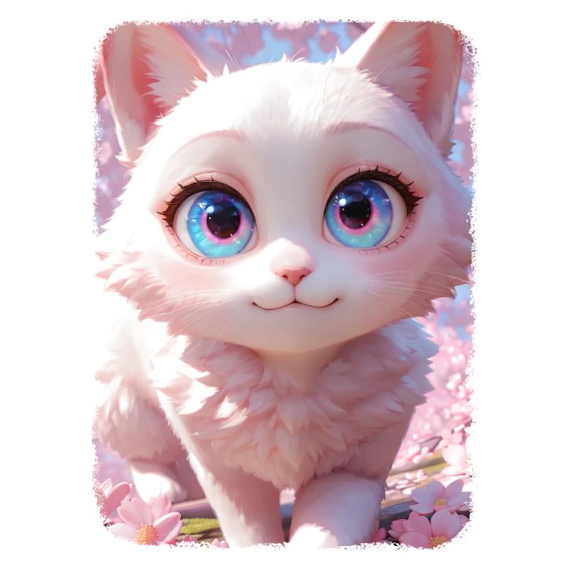 Adorable chat dans un champ de fleur de cerisier