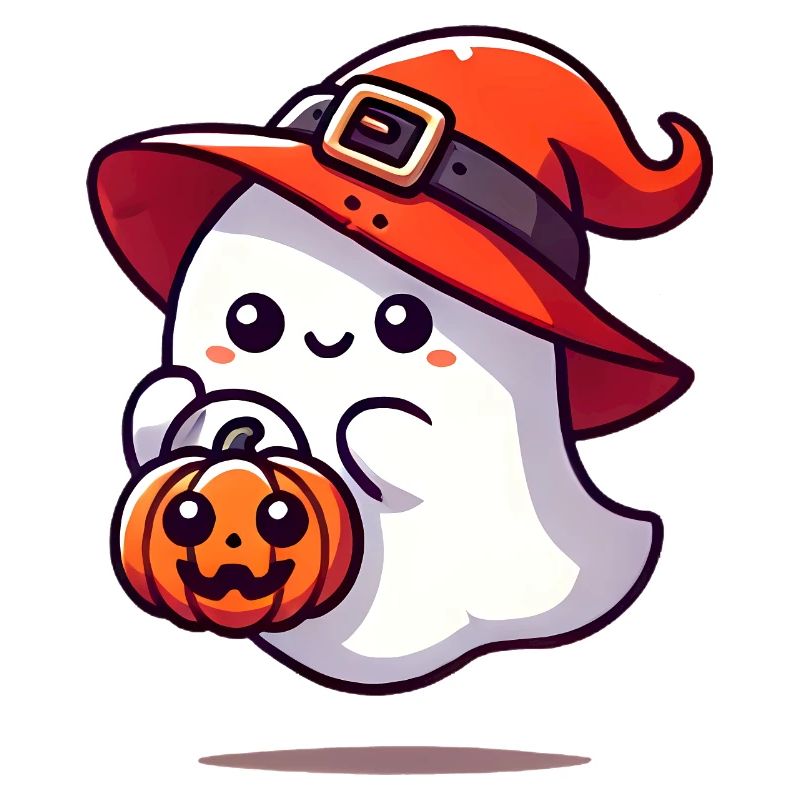 Adorable Ghost with Witch Hat