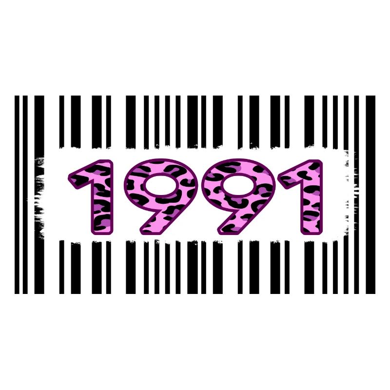 1991 birthday barcode pink leopard retro party