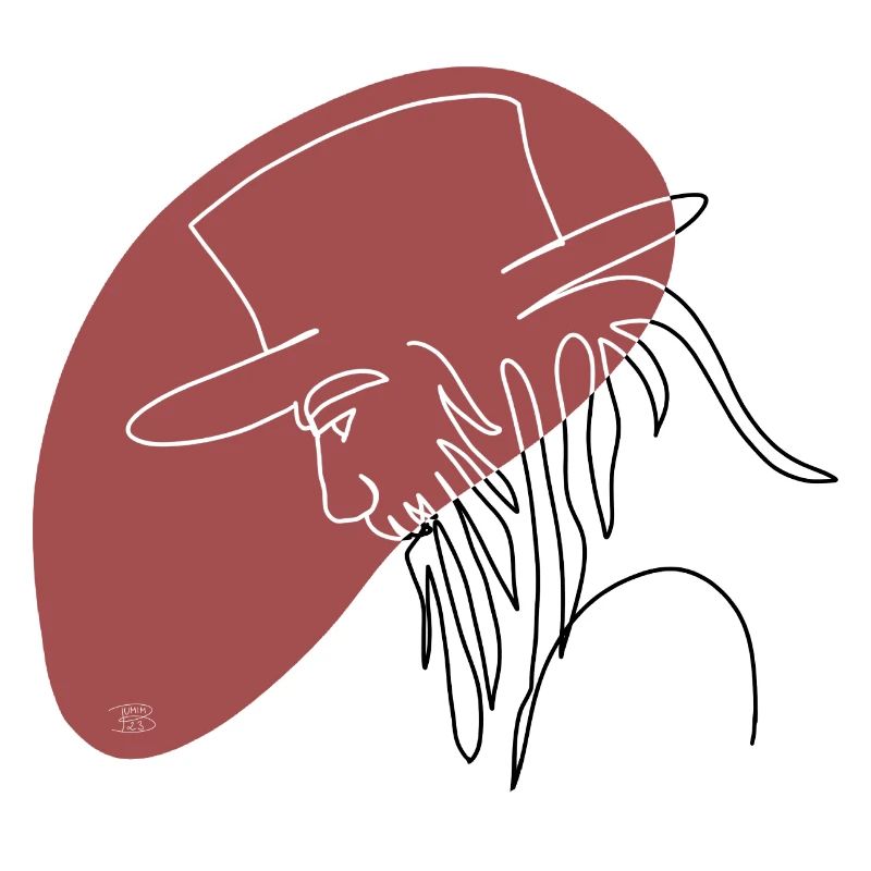 "Man with Hat", Boho Line Art Design, "Faces"