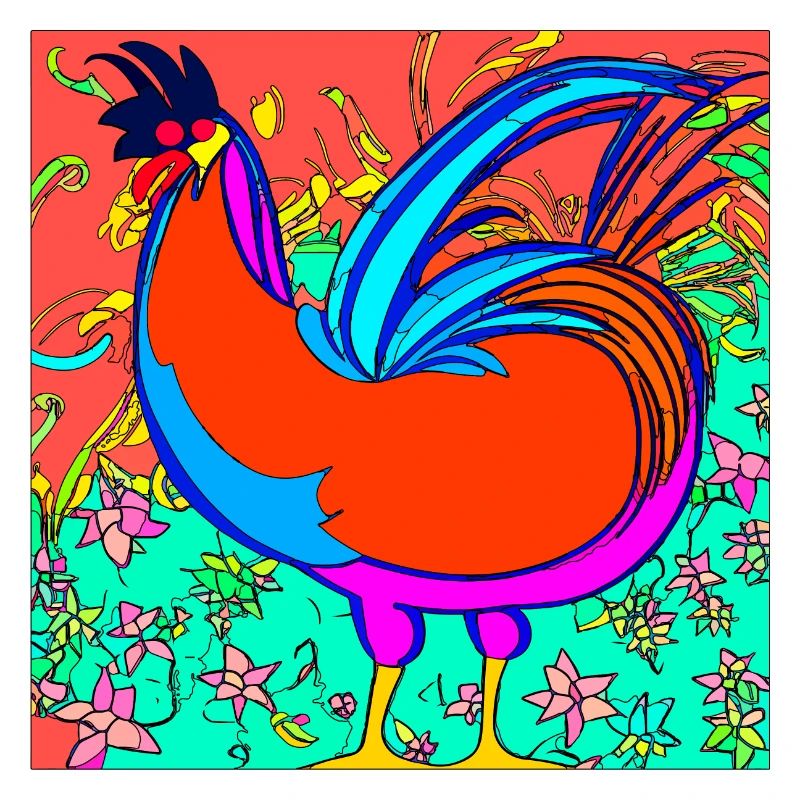 Illustration d’un coq, dans un style abstrait