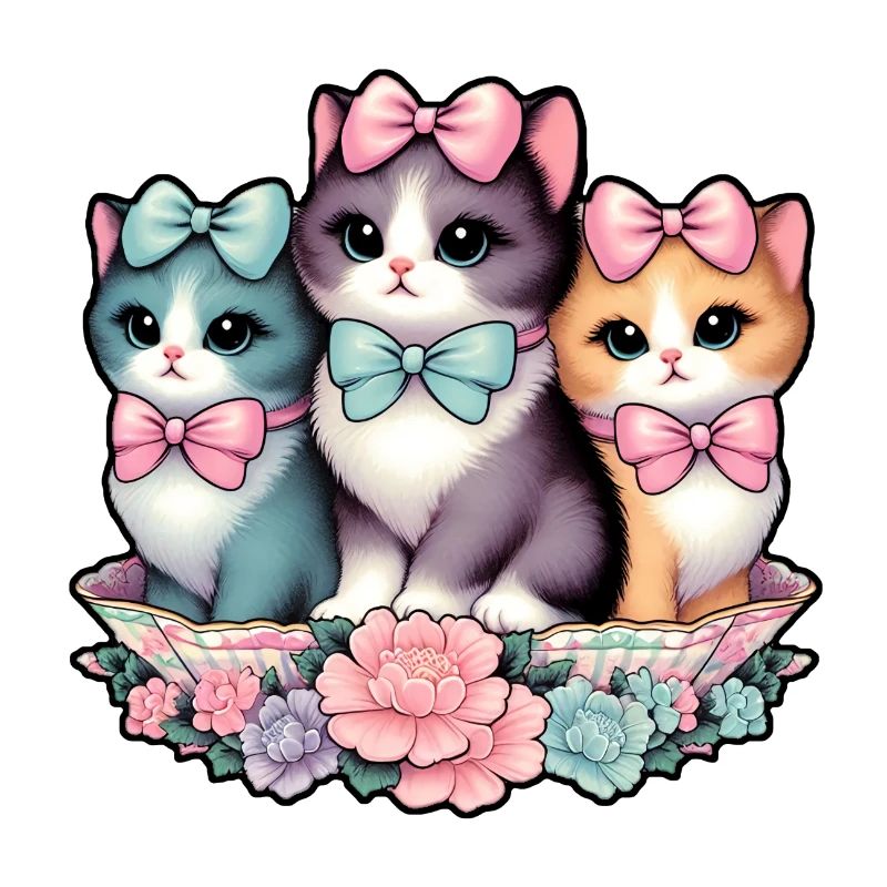 Vintage Kittens Wearing Bows