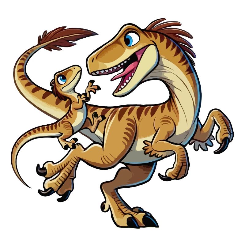 Velociraptor Mutter und Kind beim Herumtollen