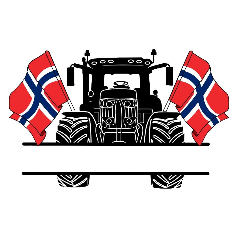 Tractor two flags Norway and text space