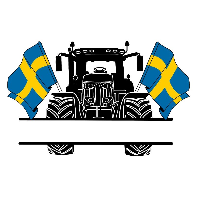 Tracteur, deux drapeaux, Suède et espace texte