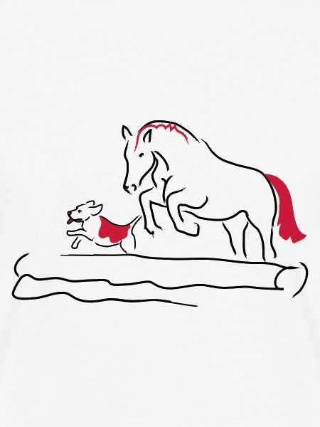 Springpferd mit Hund