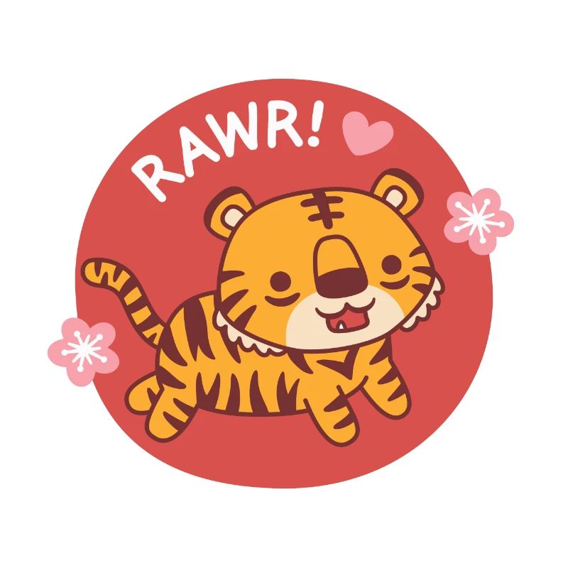 Mignon petit tigre devient rawr avec des fleurs sakura