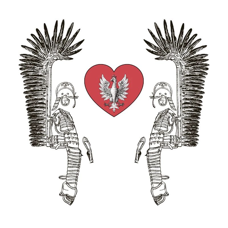Winged hussar with polish white eagle in heart