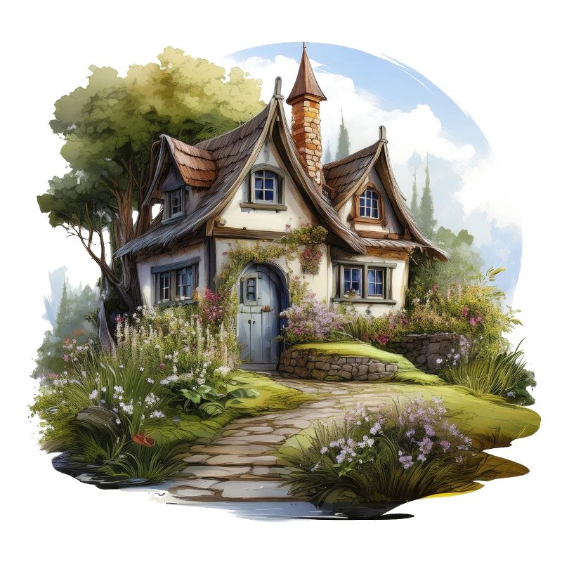Landschaft mit einem romantischen Cottage