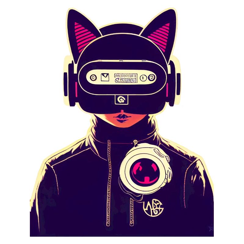 Cyberpunktstyle Katze versunken im VR-Metaverse