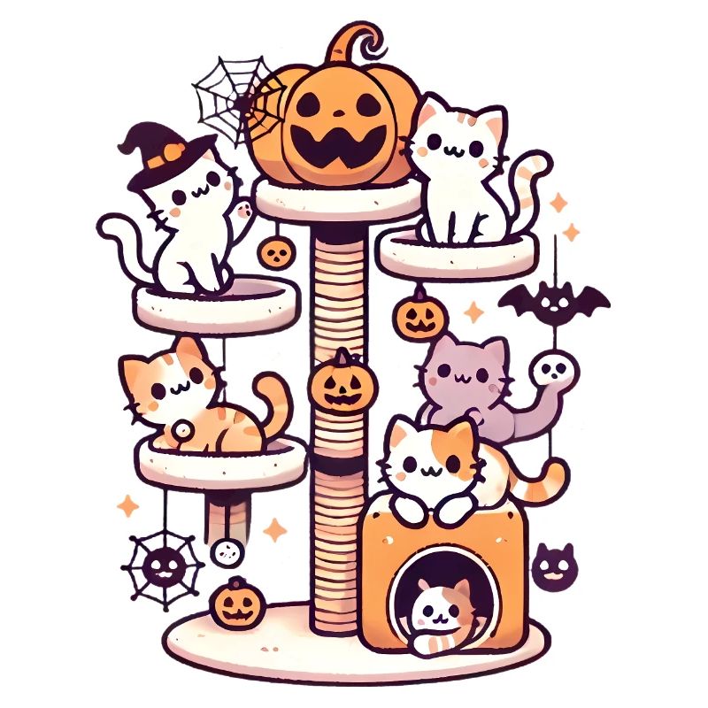 Halloween Cat Tree with Cute Kittens