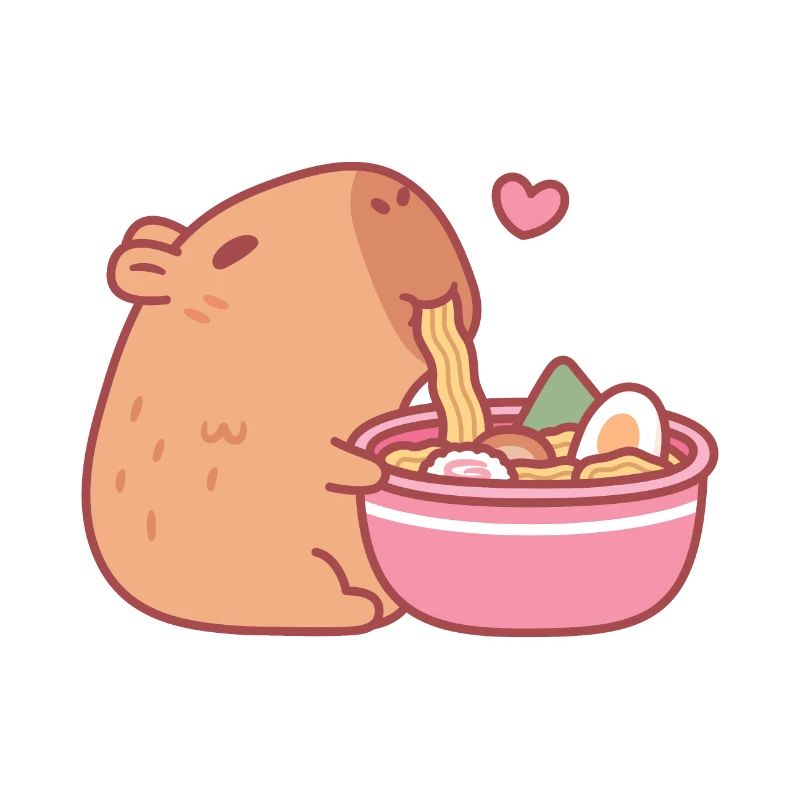Capybara mignon mangeant des ramen