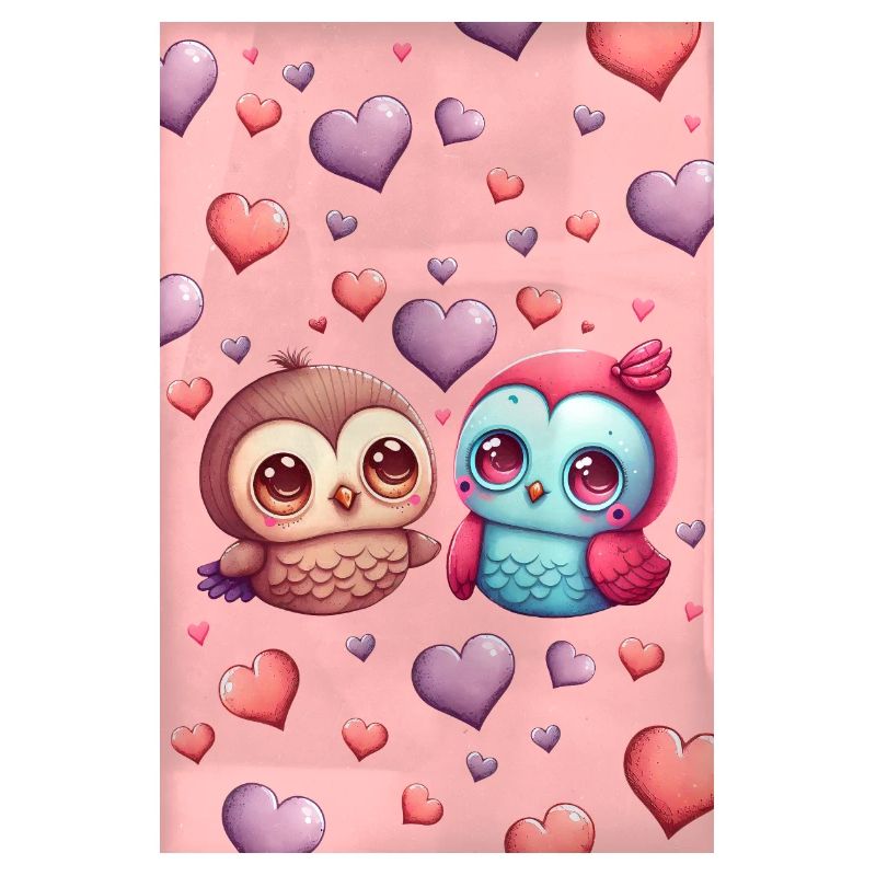 Deux oiseaux mignons entourés de cœurs