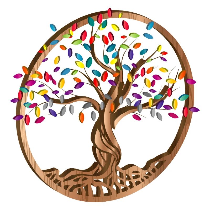 Médaillon d’arbre avec des feuilles colorées en aspect bois